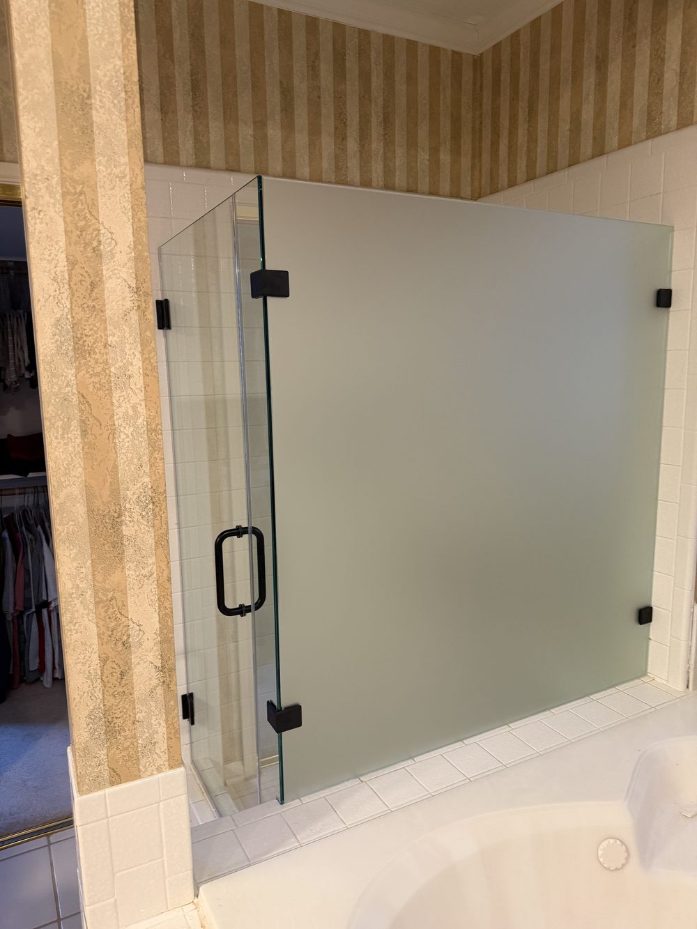 Frosted glass installed in a real Serene Glass project