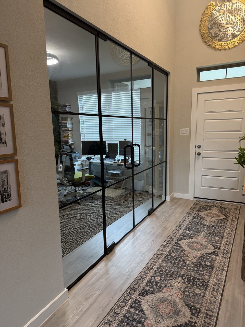 Custom Grid glass installed in a real Serene Glass project
