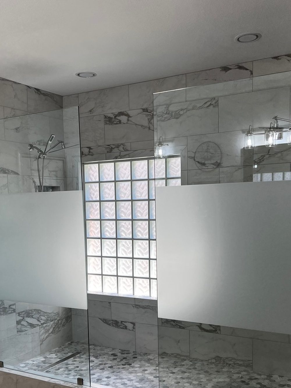 Satin Etch glass installed in a real Serene Glass project