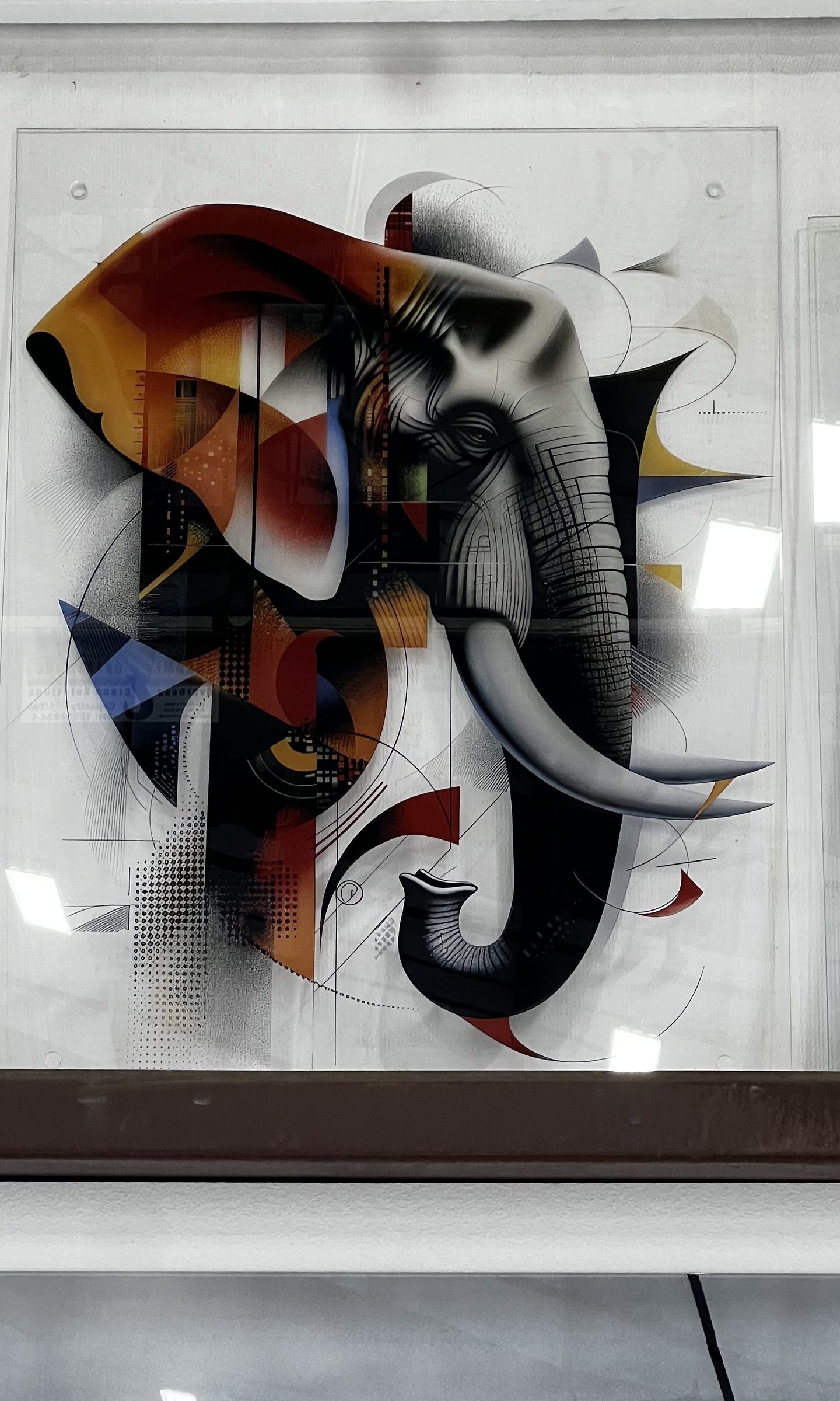 Abstract elephant design printed on glass panel