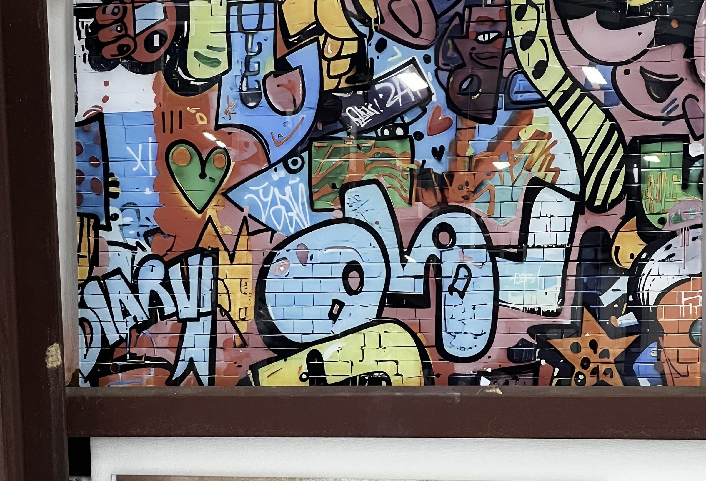 Graffiti art design printed on glass panel