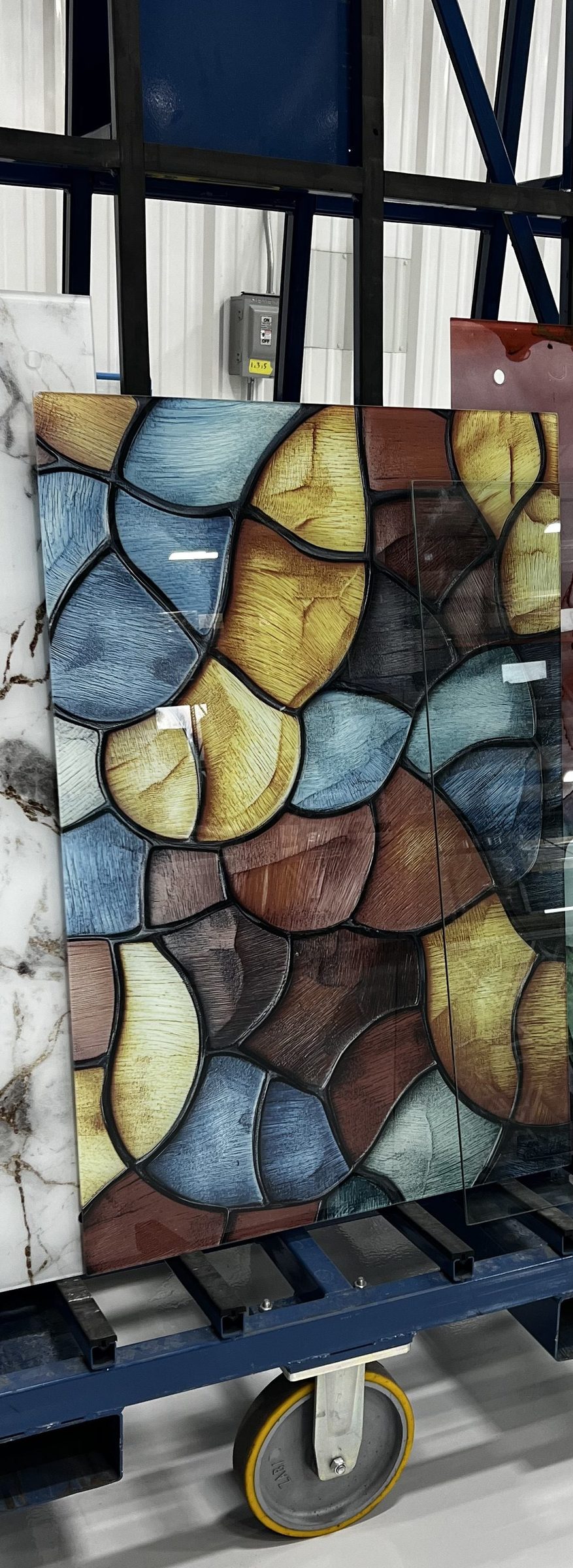 Mosaic pattern design printed on glass panel