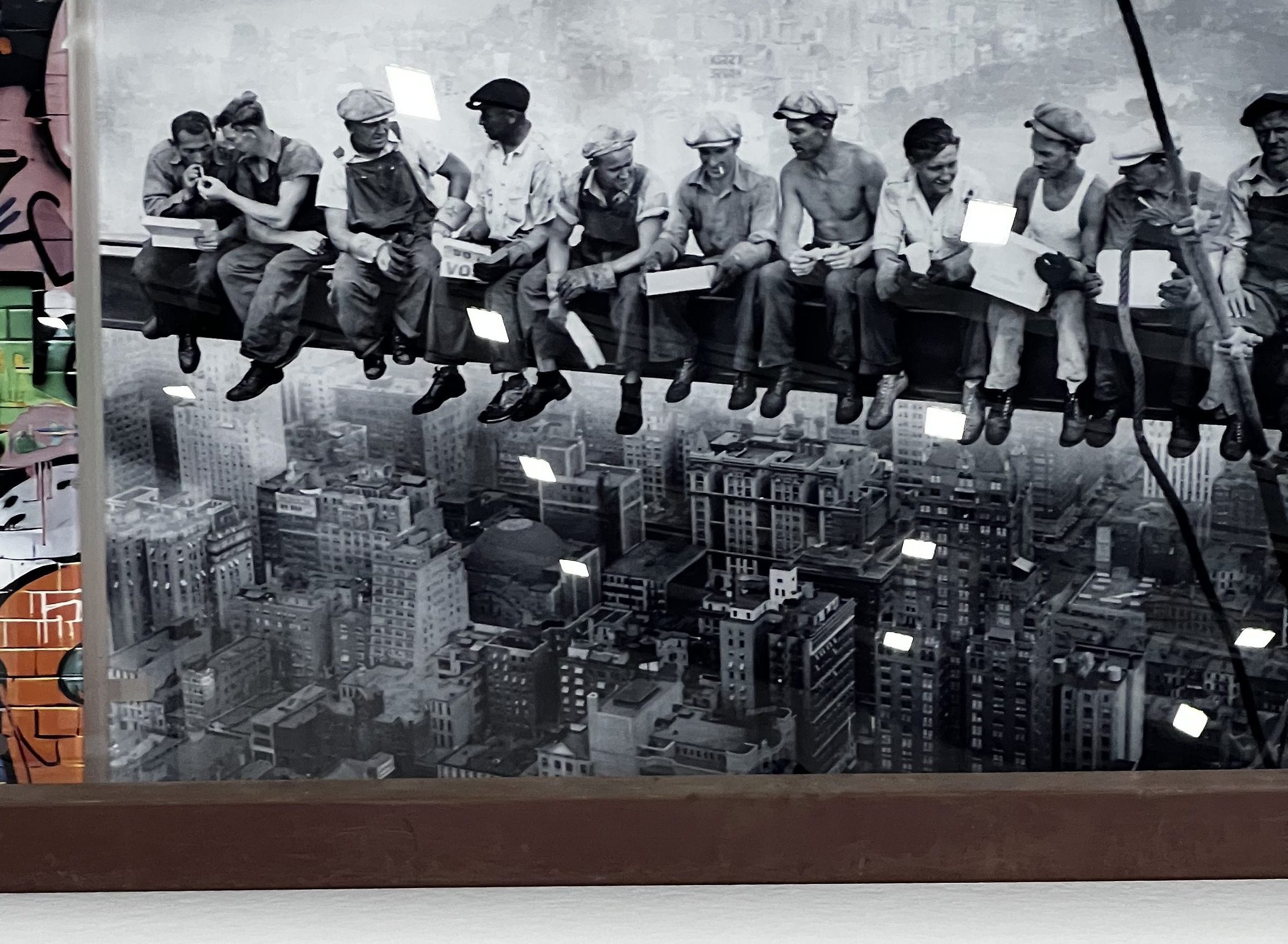 Iconic black and white photograph printed on glass panel